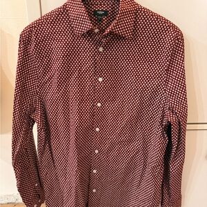 Express Red and White Geometric Button Down Shirt